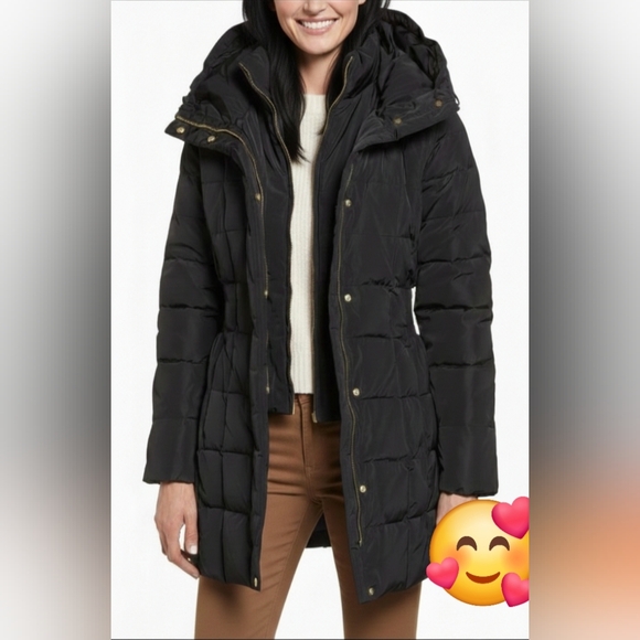 Cole Haan Signature Black Quilted Down Puffet Coat Jacket Gold Hardware S/P - Picture 16 of 16